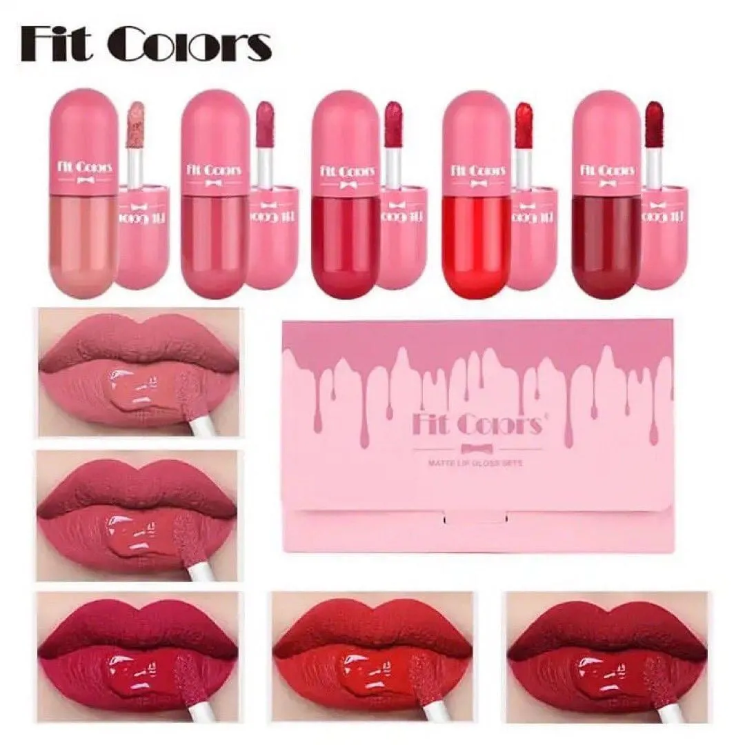 Fit Colors - 5pcs Mini Capsule Lipgloss Set Waterproof & Long-lasting