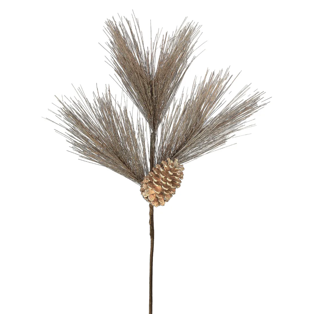 Metallic Long Needle Pine Spray With Pine Cone, 36", Platinum